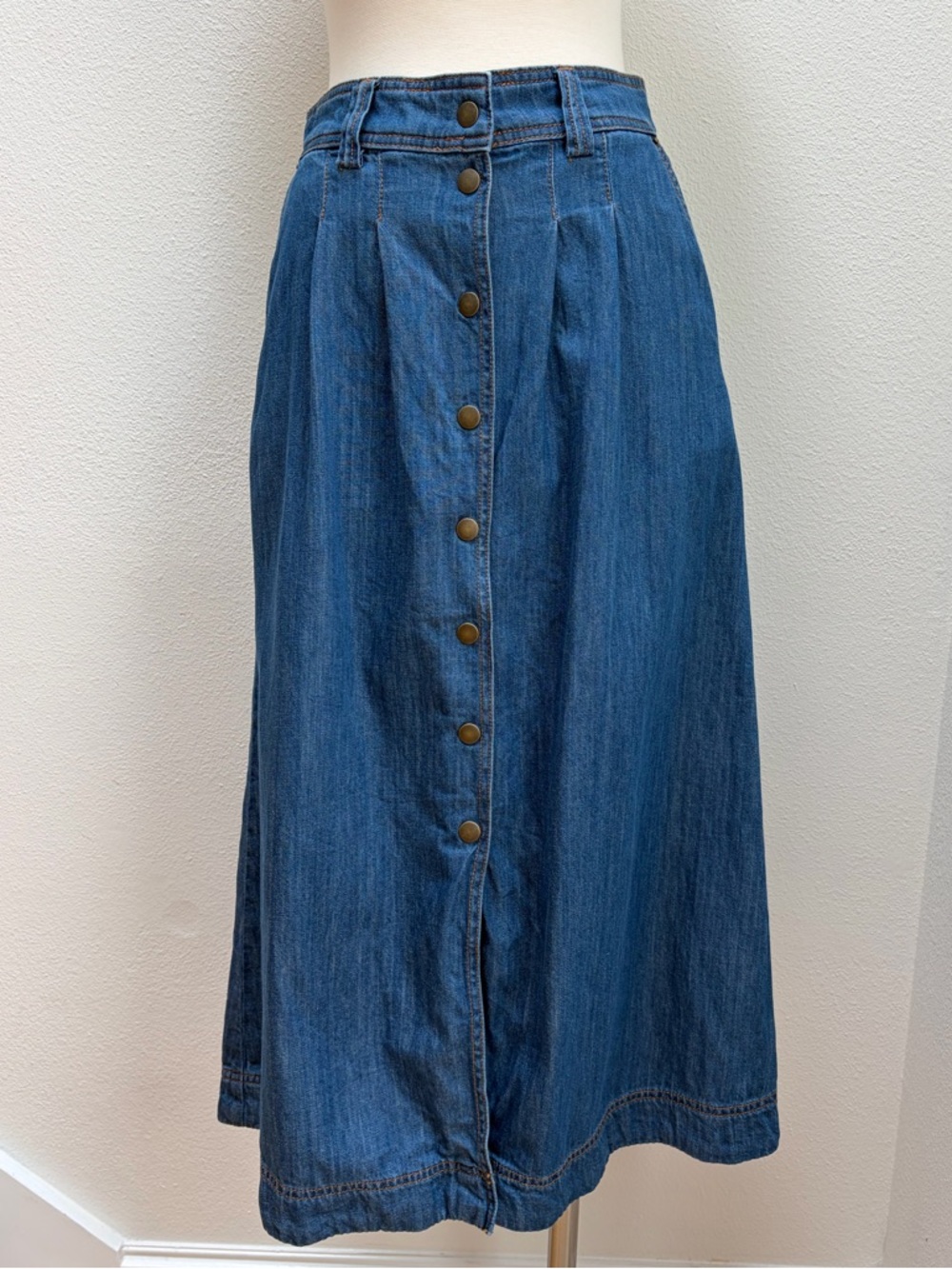 Sezane Clarine Midi Skirt Denim Button Front A Line Cotton Blue Size Small 36 - Picture 2 of 11